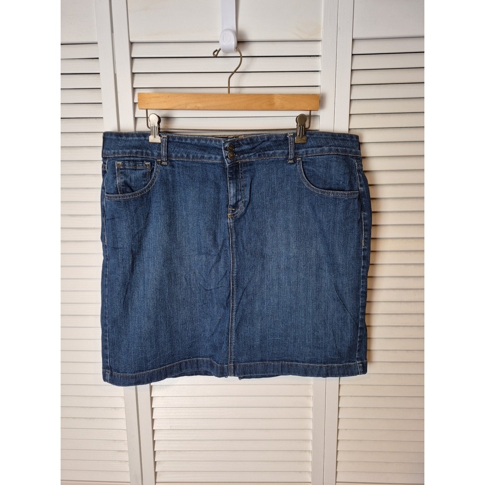 Old Navy Plus Denim Skirt Women's 18 Blue Jean 2 Button Back Slit Medium Wash